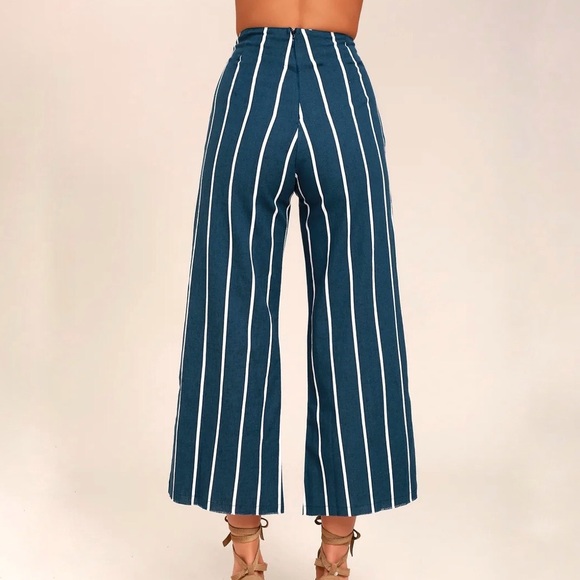 Navy Blue and White Striped Culotte Pants - Picture 2 of 3